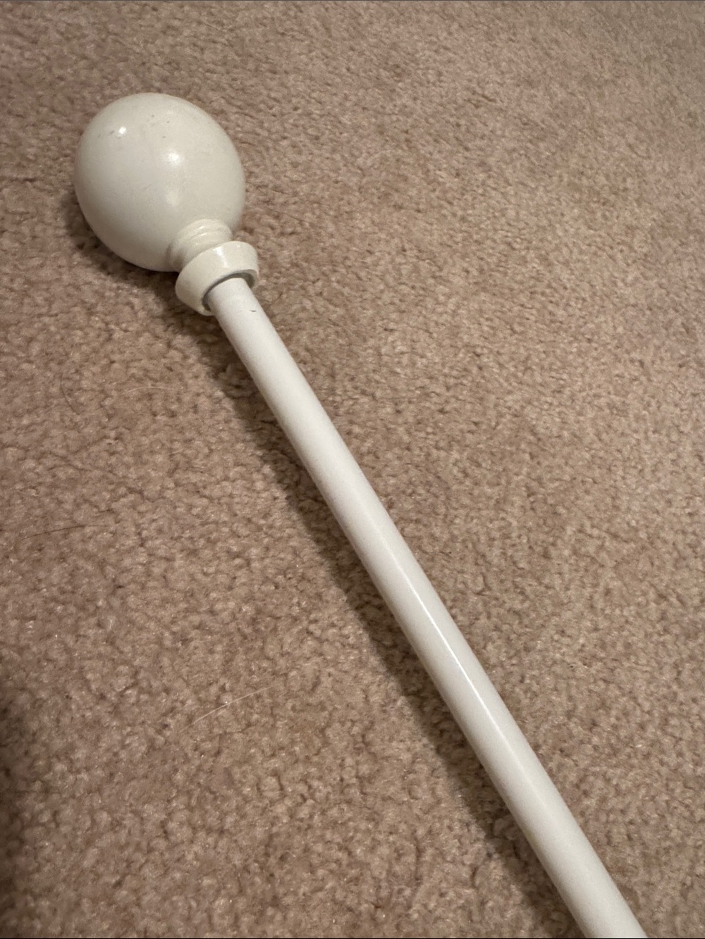 White Decorative Curtain Rod Finial, 24-48 inches. No brackets.